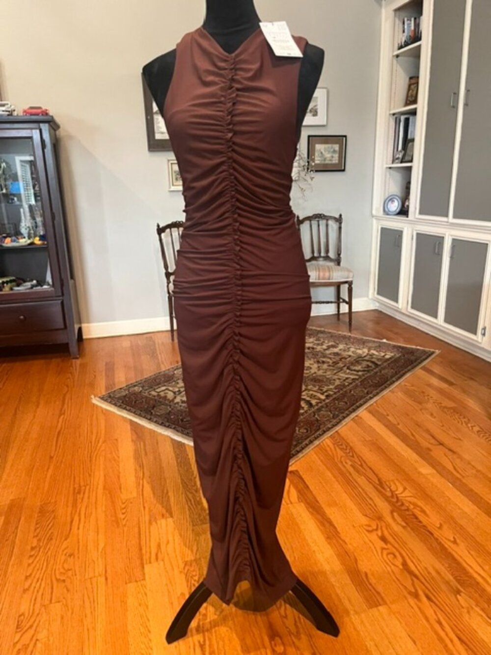 NWT Zara Brown Ruched Maxi Dress — Size S